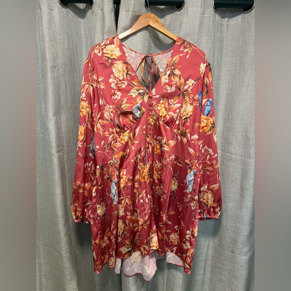 Floral Long Sleeve Romper with Birds